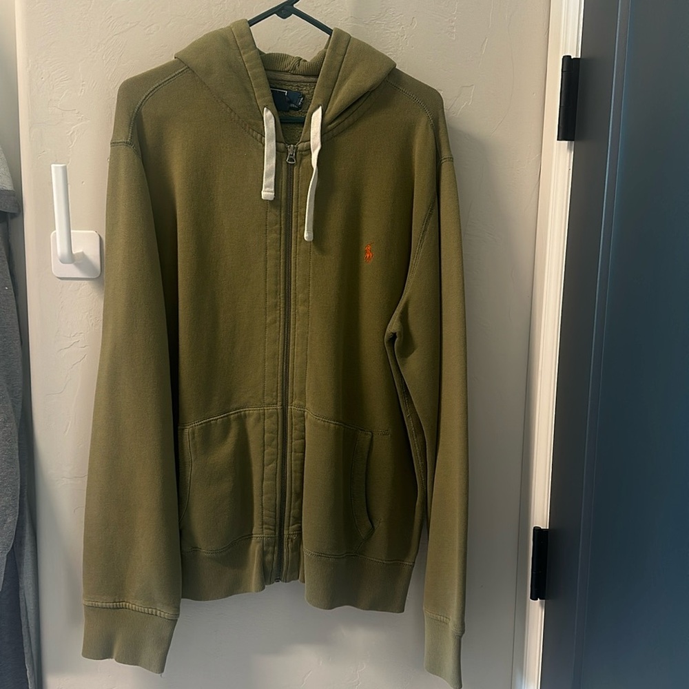 Men’s Polo Ralph Lauren olive green XL fleece full zip hoodie